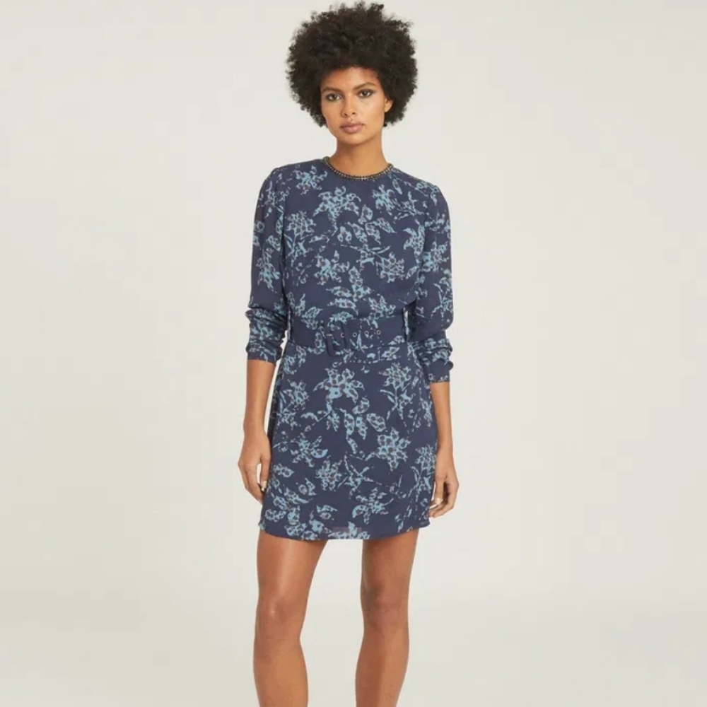 NWT REISS Jeweled Neckline Belted Melody Floral Long Sleeve Mini Dress Size 8 - Picture 13 of 13